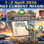 1–2 April 2026 Daily Current Affairs featured image covering RBI Foundation Day, digital payments, solid waste management rules, Census Phase-I, Artemis II mission, IQAir air quality report, ASRAAM on MiG-29, and World Autism Day