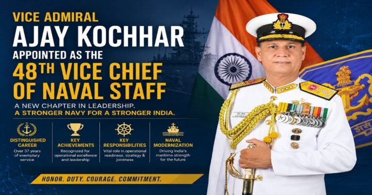 Vice Admiral Ajay Kochhar appointed as the 48th Vice Chief of Naval Staff of the Indian Navy in 2026.